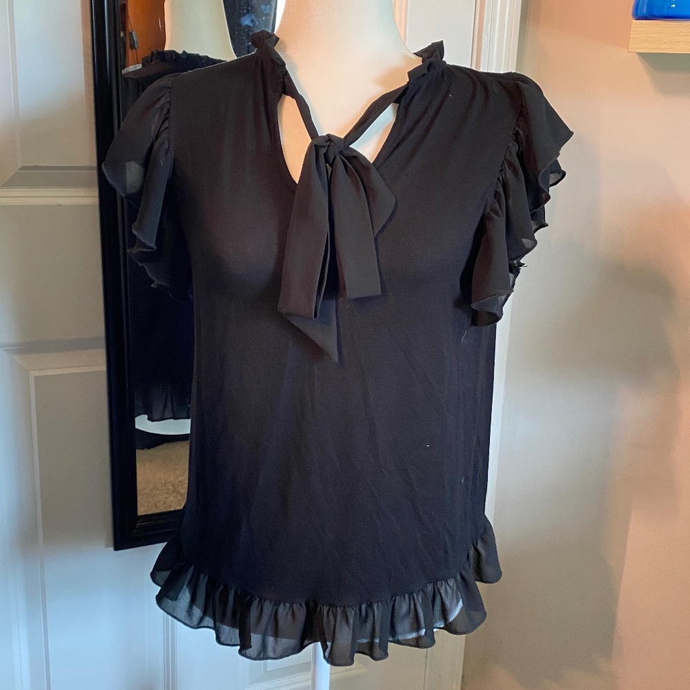 Kim and Cami Black Ruffled Top